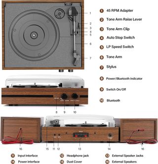 Tocadiscos Bluetooth grabación Vinilo Vintage NEW