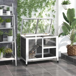 Conigliera in Legno a 2 Livelli con Casetta per Co