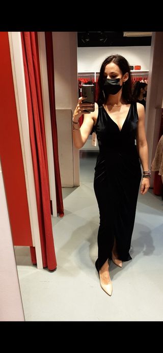 Vestido de fiesta, negro, largo y terciopelo t-M