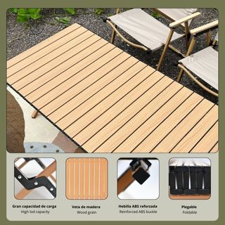 Mesa madera terraza camping 90cm plegable portátil