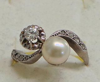 SORTIJA TIPO "TU Y YO" DE ORO BLANCO,PERLA DIAMANT