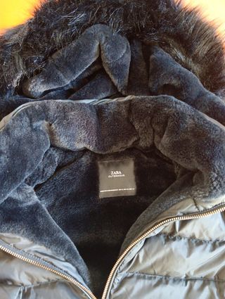 Abrigo plumas y pelo negro mujer ZARA talla XL 