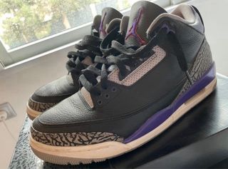 Jordan 3 Black/court purple-cement grey