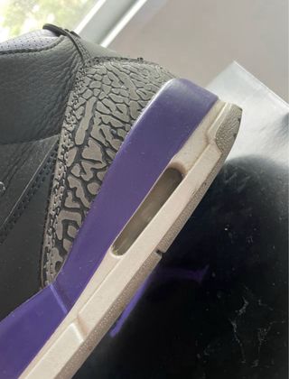 Jordan 3 Black/court purple-cement grey