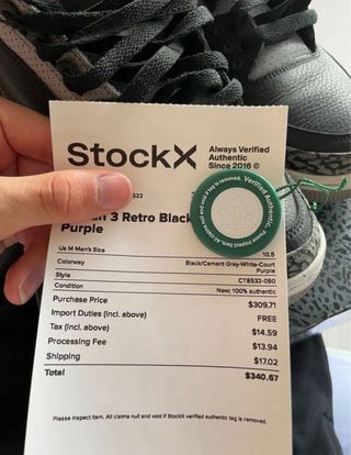 Jordan 3 Black/court purple-cement grey