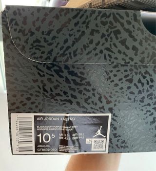 Jordan 3 Black/court purple-cement grey