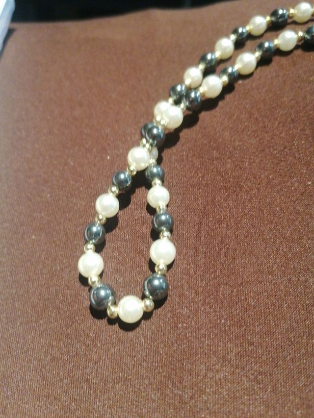 Gargantilla hematite y perla cristal