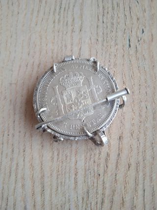 Broche plata+Moneda Plata Alfonso XII 1975*75