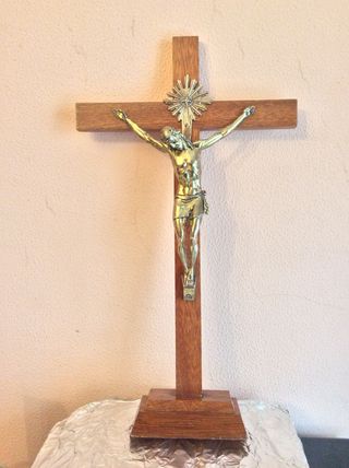 Crucifijo de madera con Cristo de bronce 57cm alt.