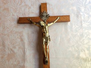 Crucifijo de madera con Cristo de bronce 57cm alt.