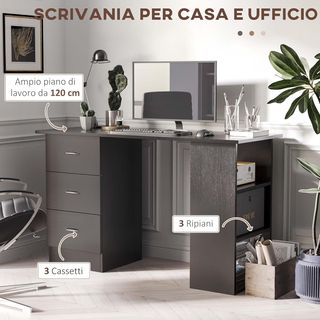Scrivania PC con 3 Ripiani e 3 Cassetti per Camer