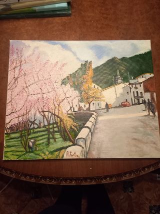 Cuadro pueblo con almendros