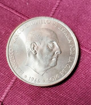 100 pesetas plata 1966*69 palo recto SC plata