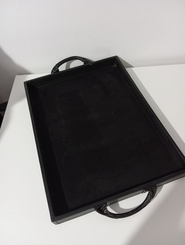 Bandeja negra  de cuero Rectangular