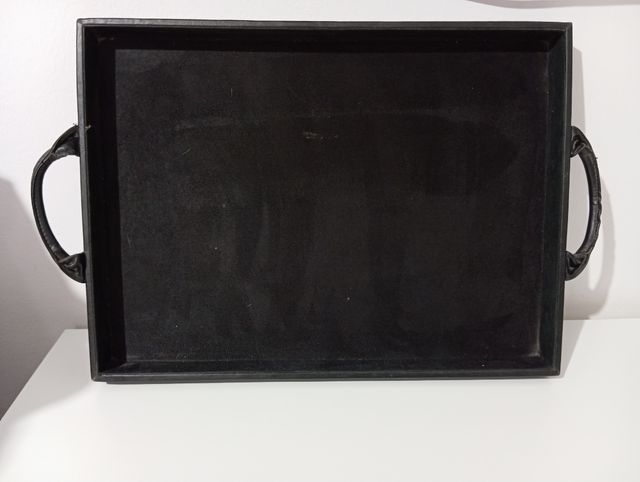 Bandeja negra  de cuero Rectangular