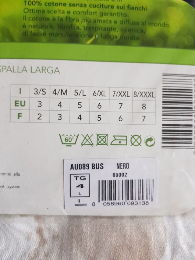 Canotta nera nuova Cotonella taglia 4 L