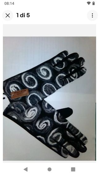 Guanti lana boucle' nero bianco cald