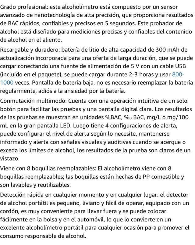 Alcoholímetro Homologado Grado Profesional 8 Boqui