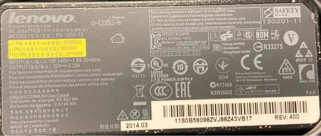 Cargador Lenovo 20v 3,2A