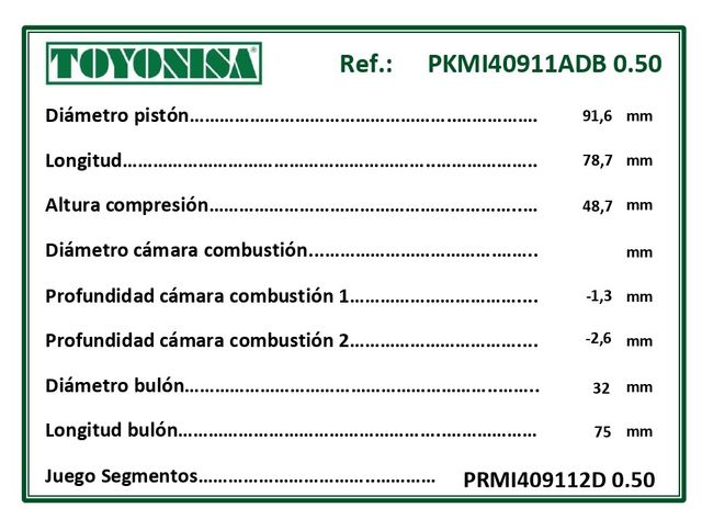Pistón Completo Mitsubishi 4D55T / 4D56T (STD, +0,