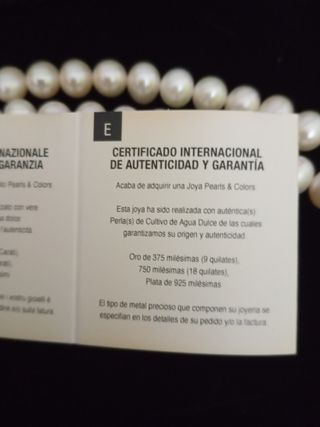 Collar de perlas naturales  certificadas