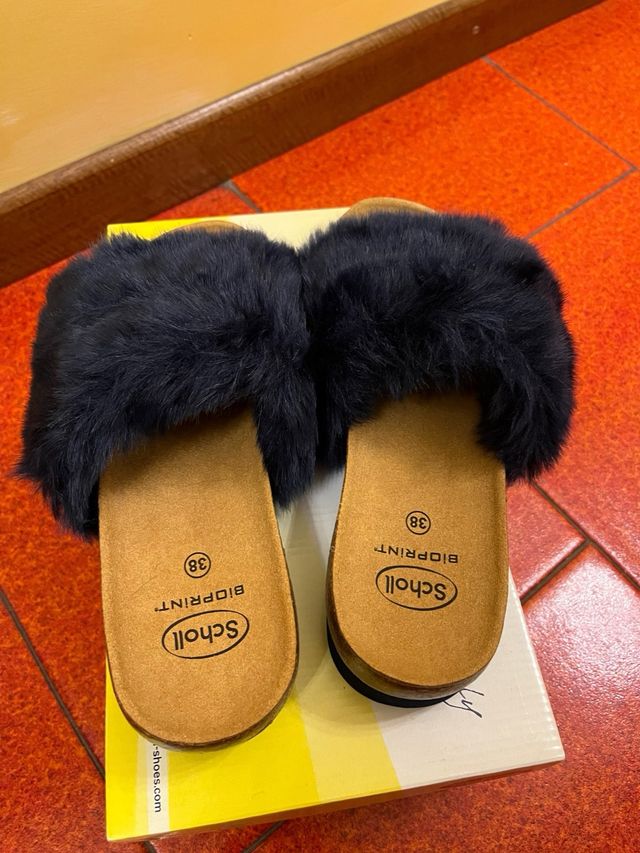 Ciabette scholl con pelo nero/blu