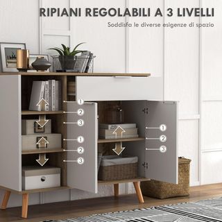 Mobile Multiuso Salvaspazio con 3 Ripiani Aperti,