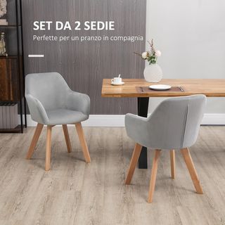 Set 2 Sedie Sala da Pranzo con Gambe in Legno, Sed