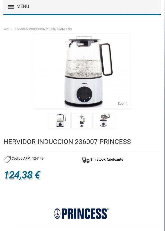 Hervidor de agua e infusiones Princess 1700W