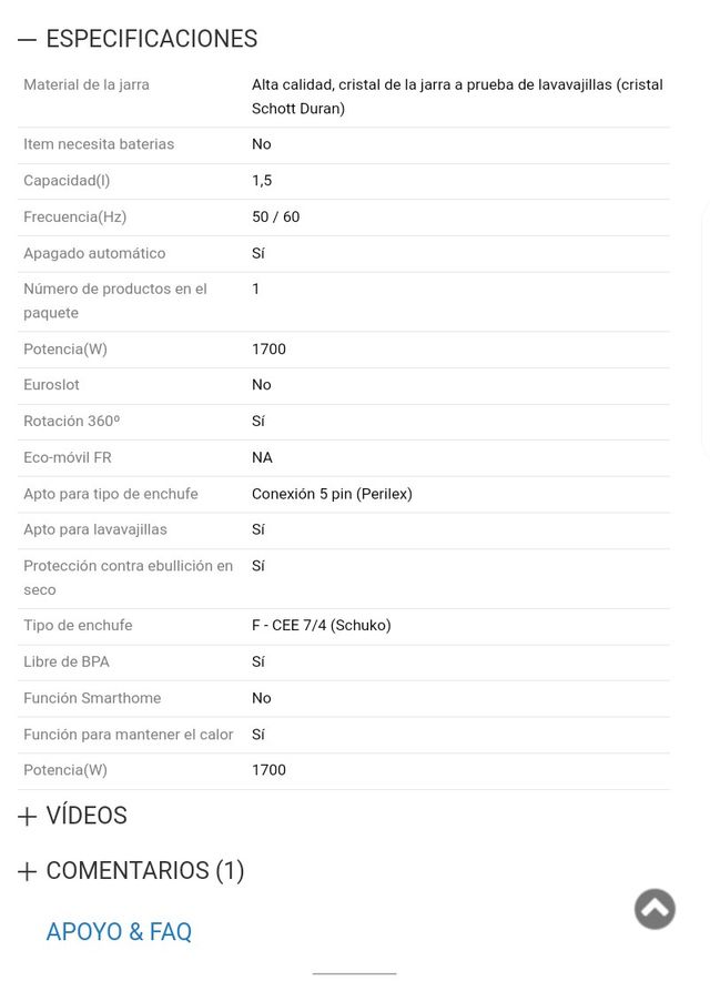 Hervidor de agua e infusiones Princess 1700W