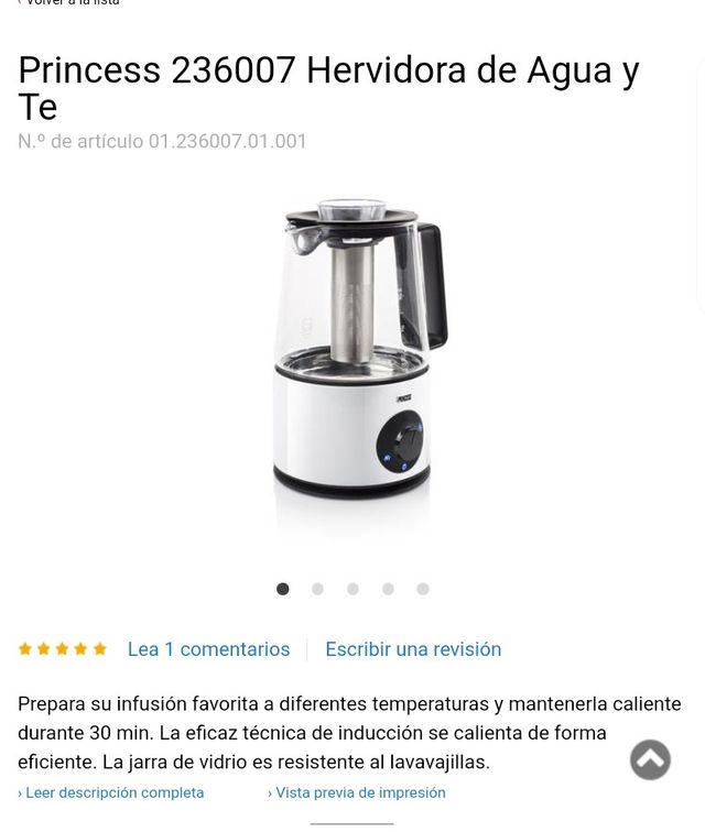 Hervidor de agua e infusiones Princess 1700W