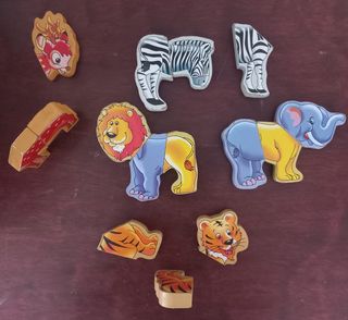 🎁👀👉   Set 5 puzles de animales MADERA imán