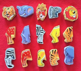 🎁👀👉   Set 5 puzles de animales MADERA imán