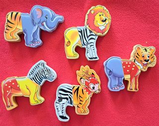 🎁👀👉   Set 5 puzles de animales MADERA imán