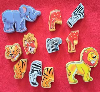 🎁👀👉   Set 5 puzles de animales MADERA imán