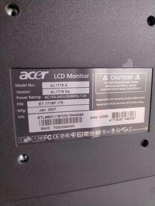 Monitor Acer LCD 17" AL 1716 VGA