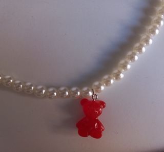 Collar de perlas ositos mini rojo