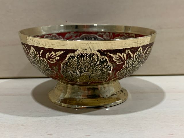 Ciotola vintage in ottone e smalto decorato