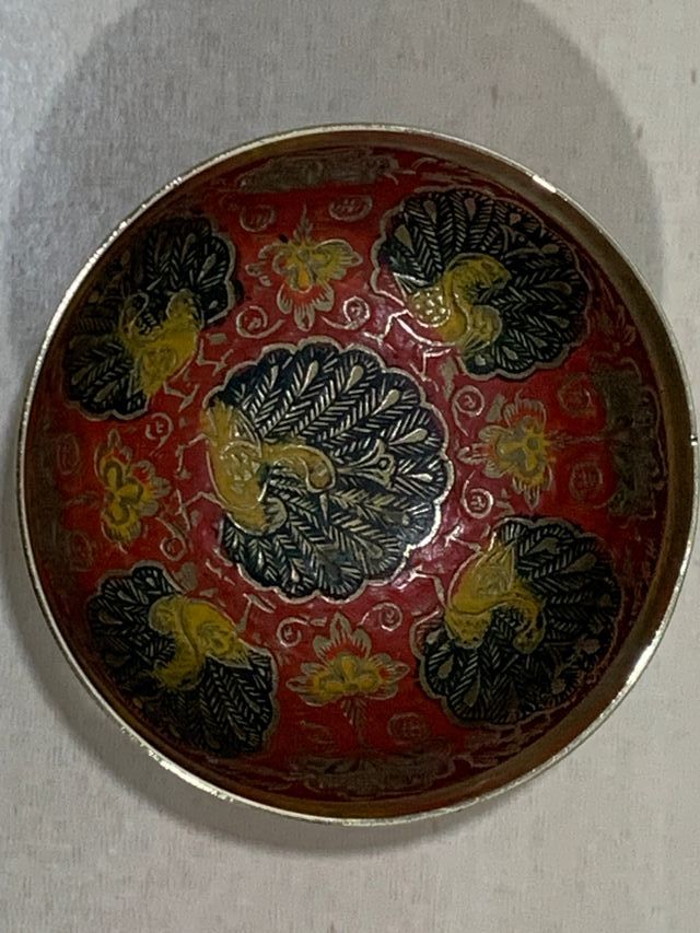 Ciotola vintage in ottone e smalto decorato