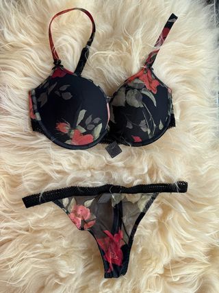 conjunto de lencería de tul de flores