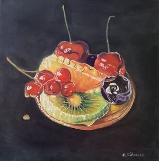 Cuadro al óleo de Frutas hiperrealismo fotorealism