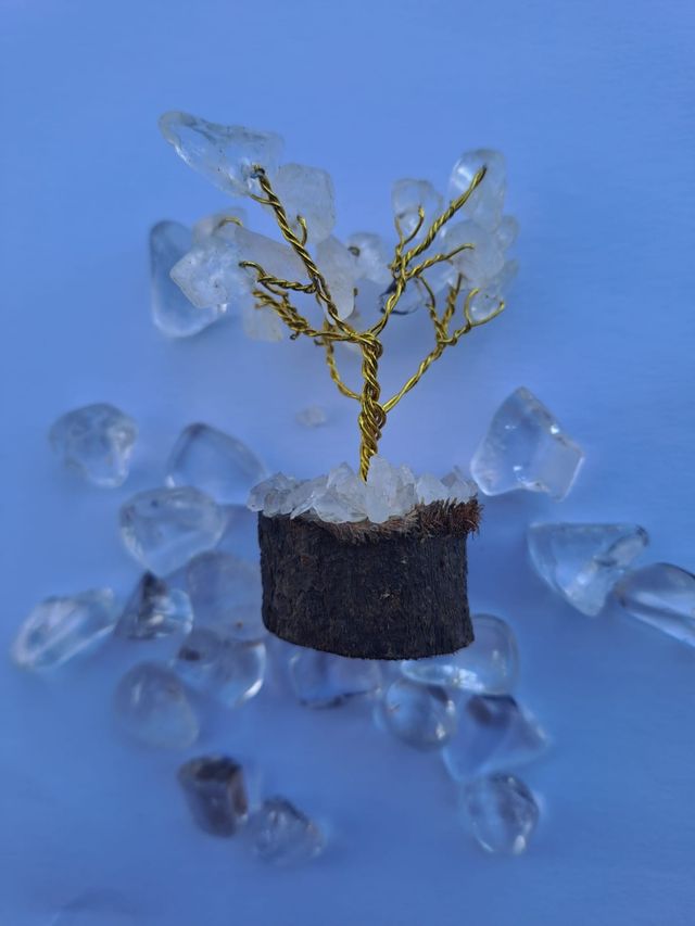 Arbol de chips de cuarzo blanco natural, artesanal