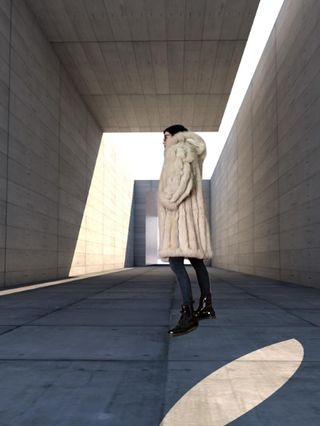 Abrigo de pelo de zorro azul reversible