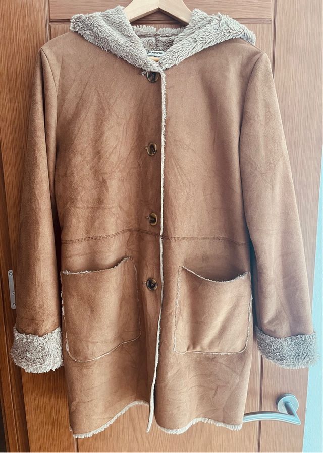 Imitation fur lined suede coat.