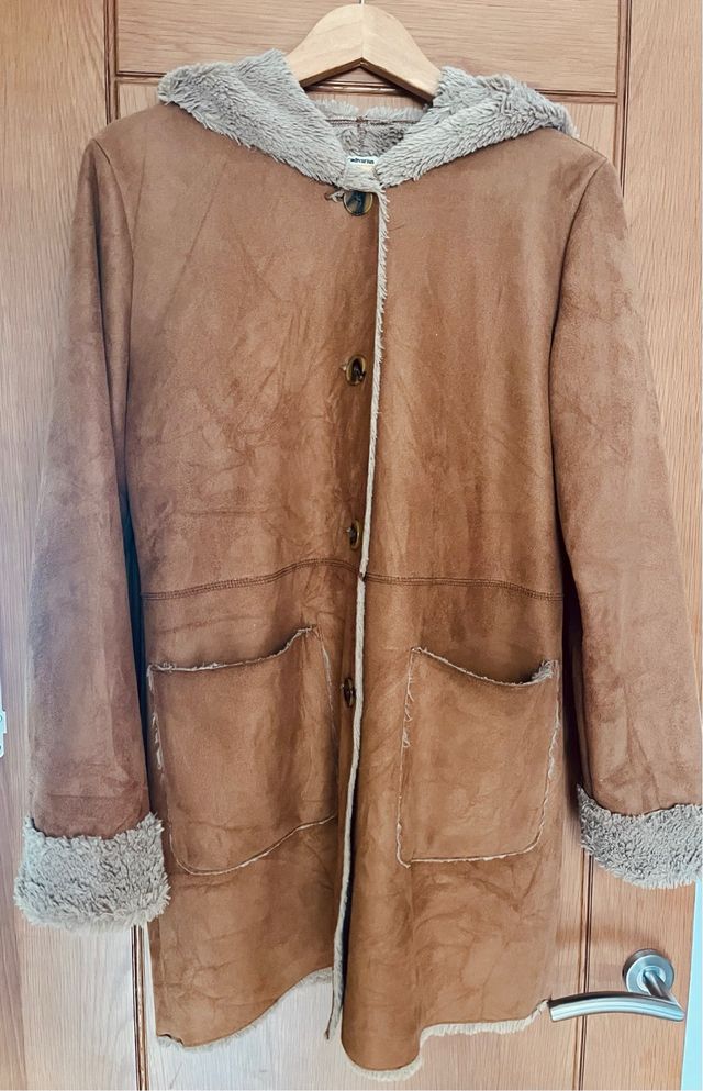 Imitation fur lined suede coat.