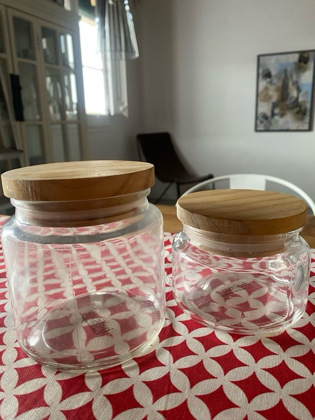 8 Tarros de Cristal con tapa de bambú HABITAT
