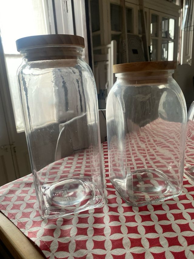 8 Tarros de Cristal con tapa de bambú HABITAT