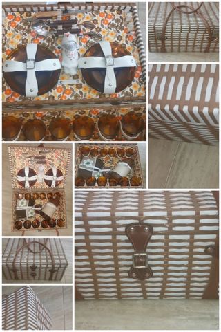 Cesta picnic con menaje Duralex ámbar