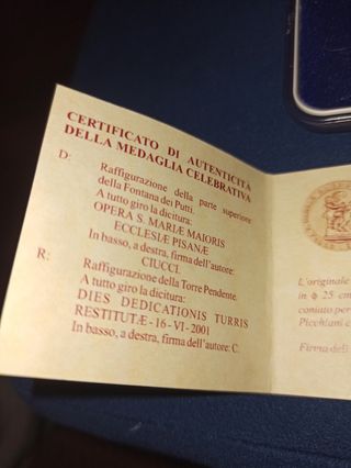 Medalla de plata coleccionismo Torre de Pisa