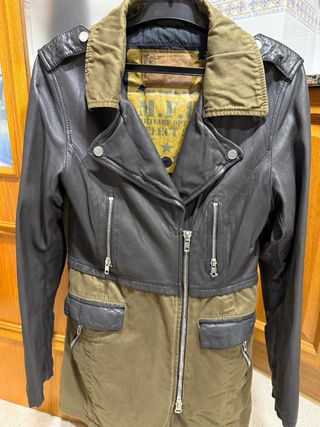 Chaqueta biker larga piel